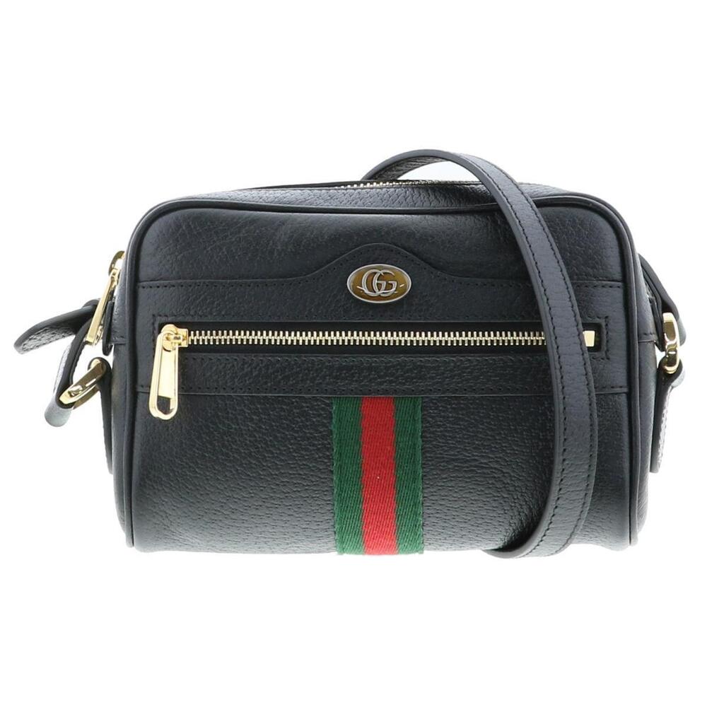 Gucci Ophidia leather shoulder bag web Black